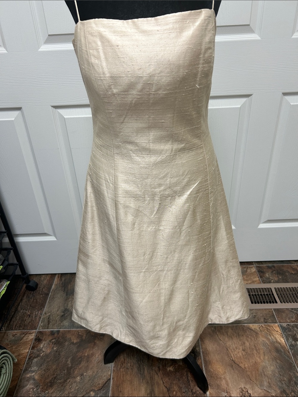 Jenny Yoo Collection, Cream colored 100% Silk A-Line Dress w/ spaghetti straps
